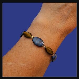 Handmade tiger eye vintage czech glass beaded toggle bracelet